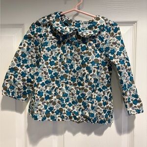 Baby Boden Blue and Gray Floral Blouse